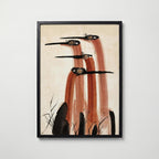 Ink Cranes Terracotta Poster i svart ram