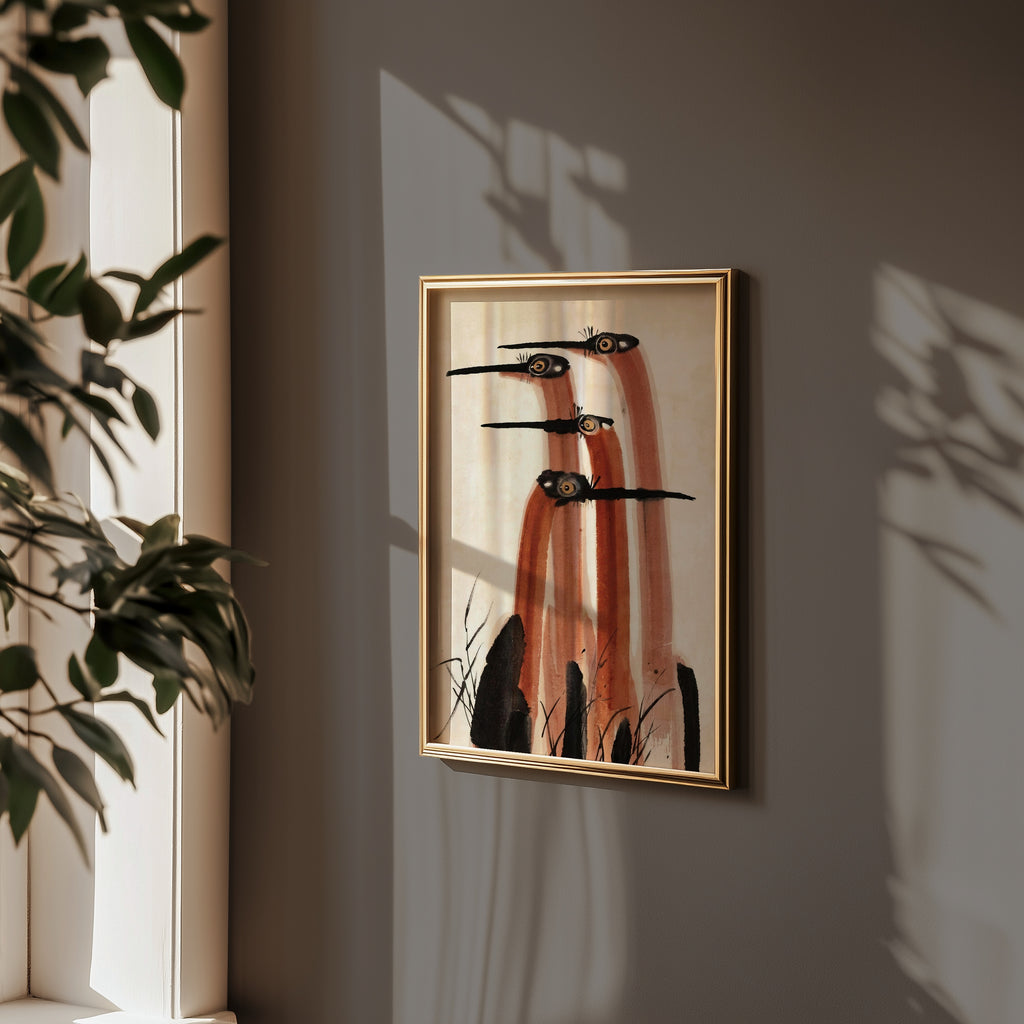 Ink Cranes Terracotta Poster i rum