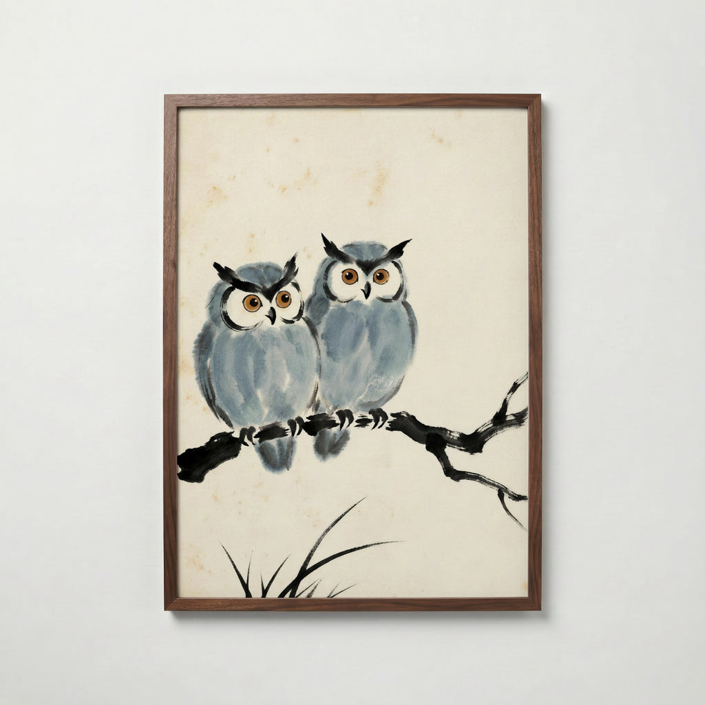 Ink Owls Poster i valnötsram