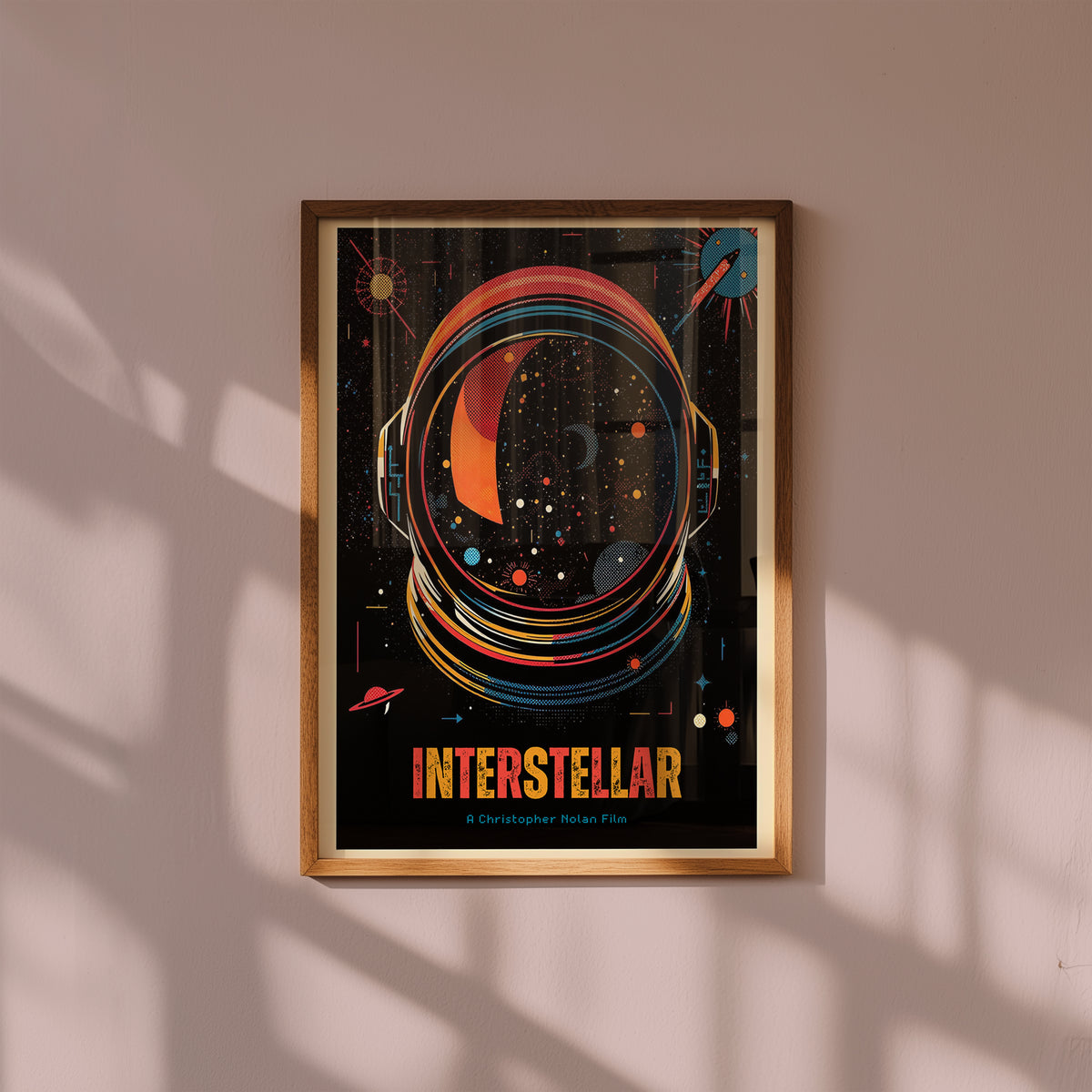 Väggmockup av Interstellar affisch på ljus tegelvägg – Bozetto konsttryck i hög tryckkvalitet