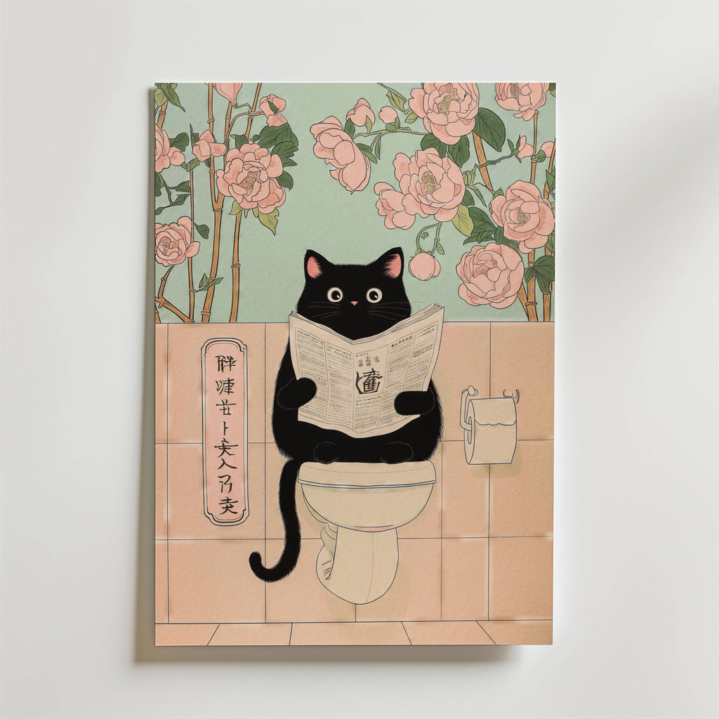 Mockup av Morning Routine Cat affisch på vägg – köp enkelt hos Bozetto i hög kvalitet