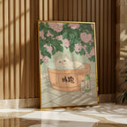 Hydrangea Cat poster visualiserad på vägg – se rätt storlek med mockup från Bozetto