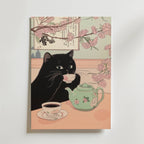 Mockup av Sakura Tea Cat affisch på vägg – köp enkelt hos Bozetto i hög kvalitet