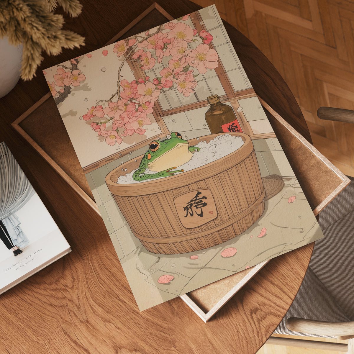 Mockup för Sakura Bath Frog – se hur affischen ser ut inramad på din vägg, Bozetto