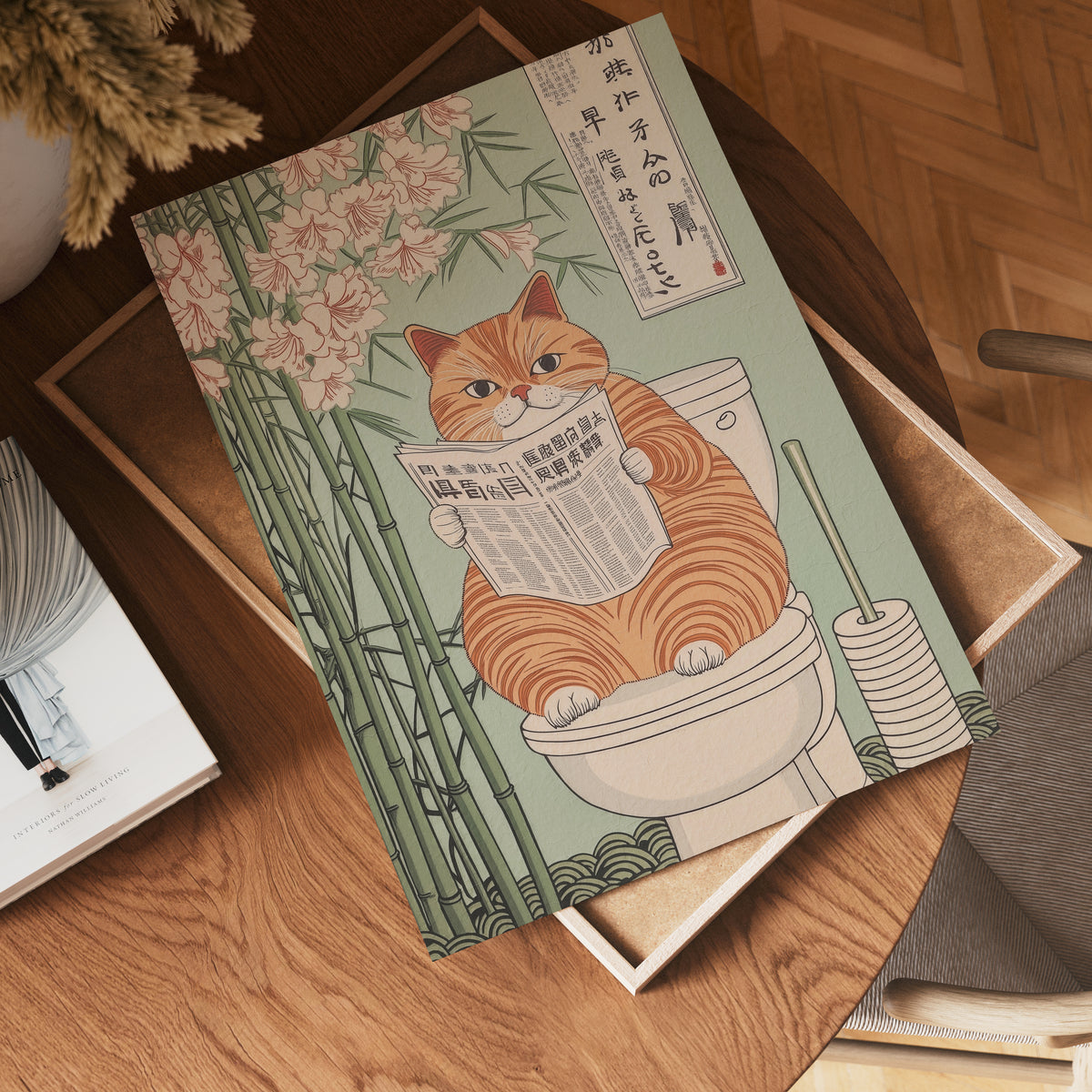 Chonky Cat i väggmockup – konsttryck presenterat i verklig miljö av Bozetto i hög tryckkvalitet