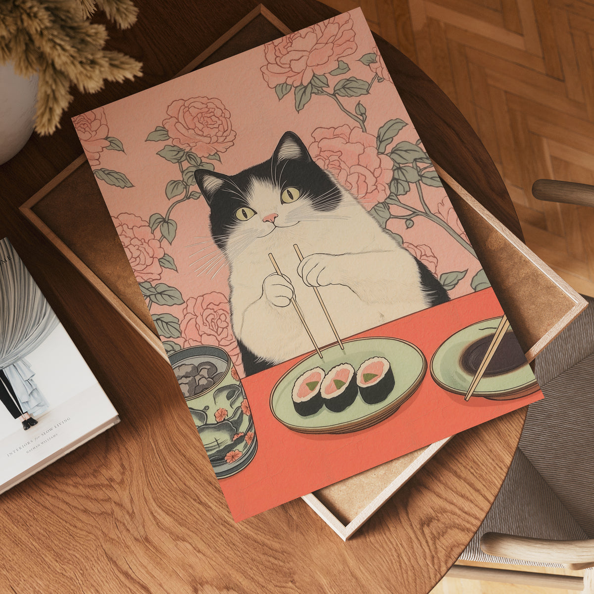 Mockup för Pink Table Cat – se hur affischen ser ut inramad på din vägg, Bozetto