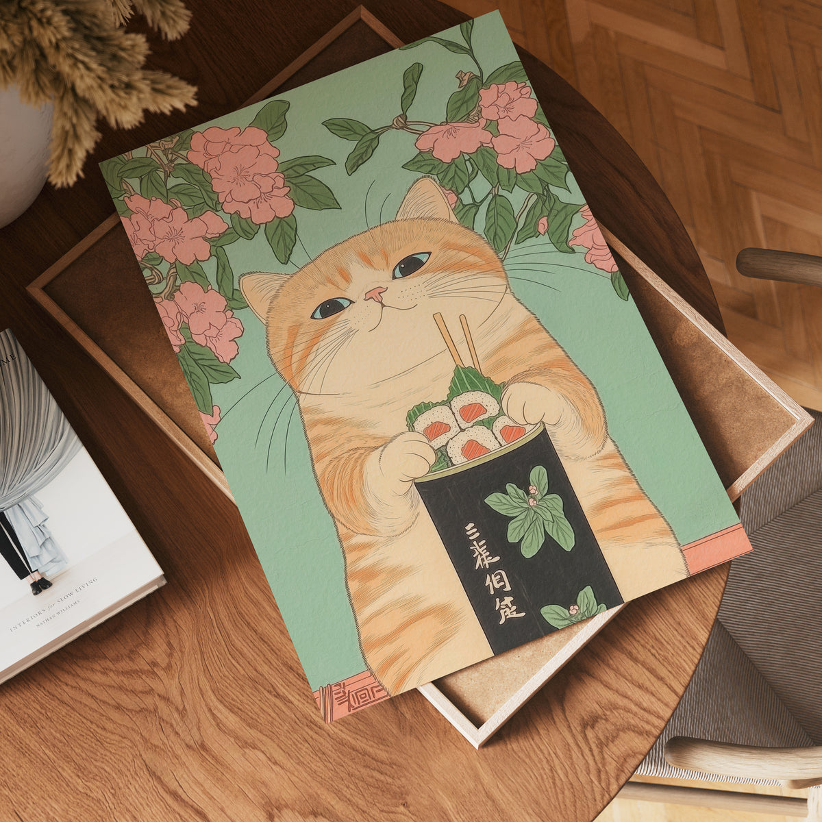 Mockup för Sushi Roll Cat – se hur affischen ser ut inramad på din vägg, Bozetto