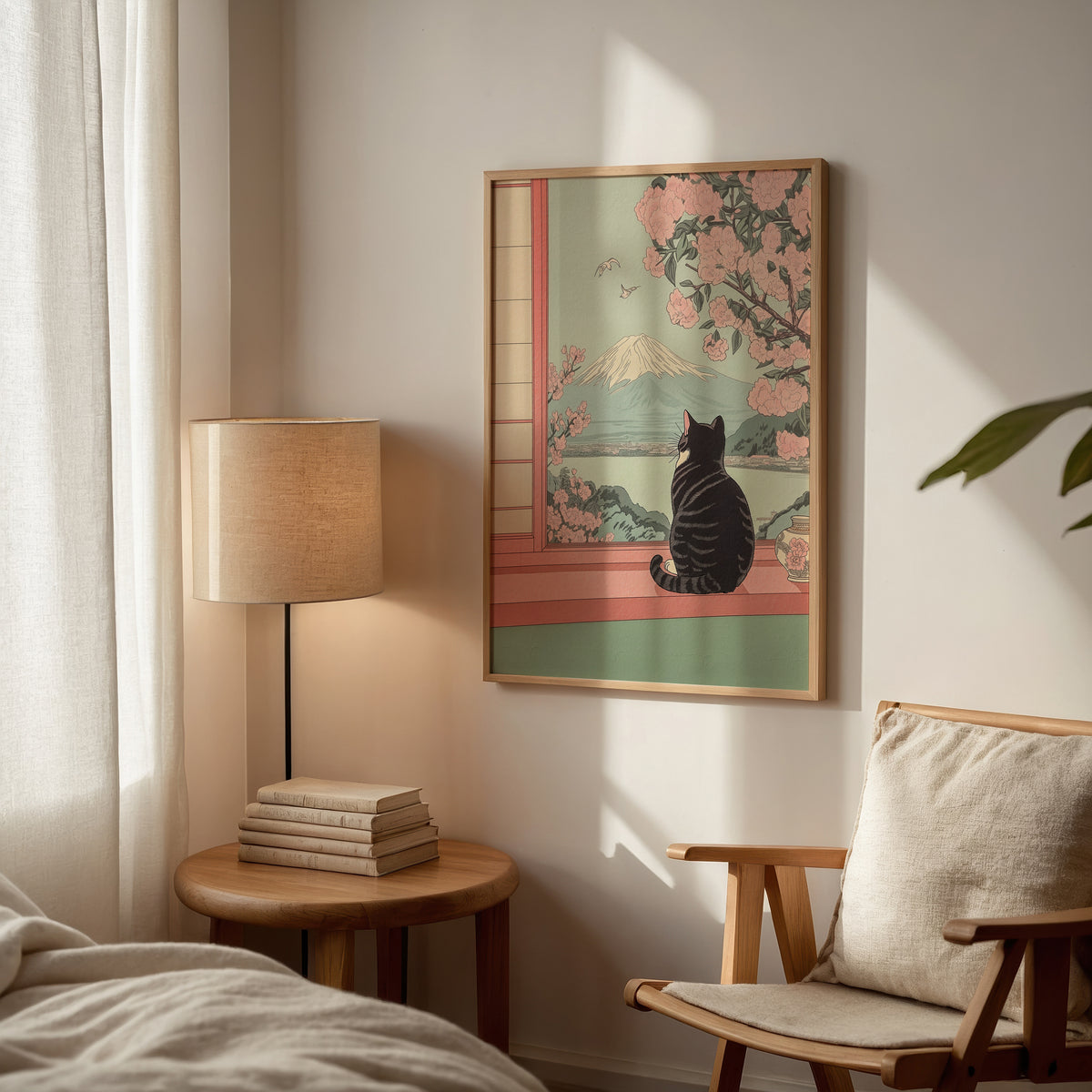 Peaceful Blossom View affisch i ljust minimalistiskt vardagsrum – köp enkelt hos Bozetto