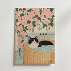 Väggmockup av Zen Cat Bath affisch på ljus tegelvägg – Bozetto konsttryck i hög tryckkvalitet