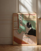 Väggmockup av Tranquil Feline affisch på ljus tegelvägg – Bozetto konsttryck i hög tryckkvalitet
