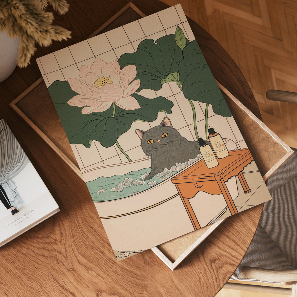 Mockup för Lotus Bath Cat – se hur affischen ser ut inramad på din vägg, Bozetto
