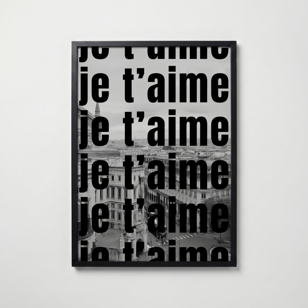 Je T'aime Paris Poster – svart ram