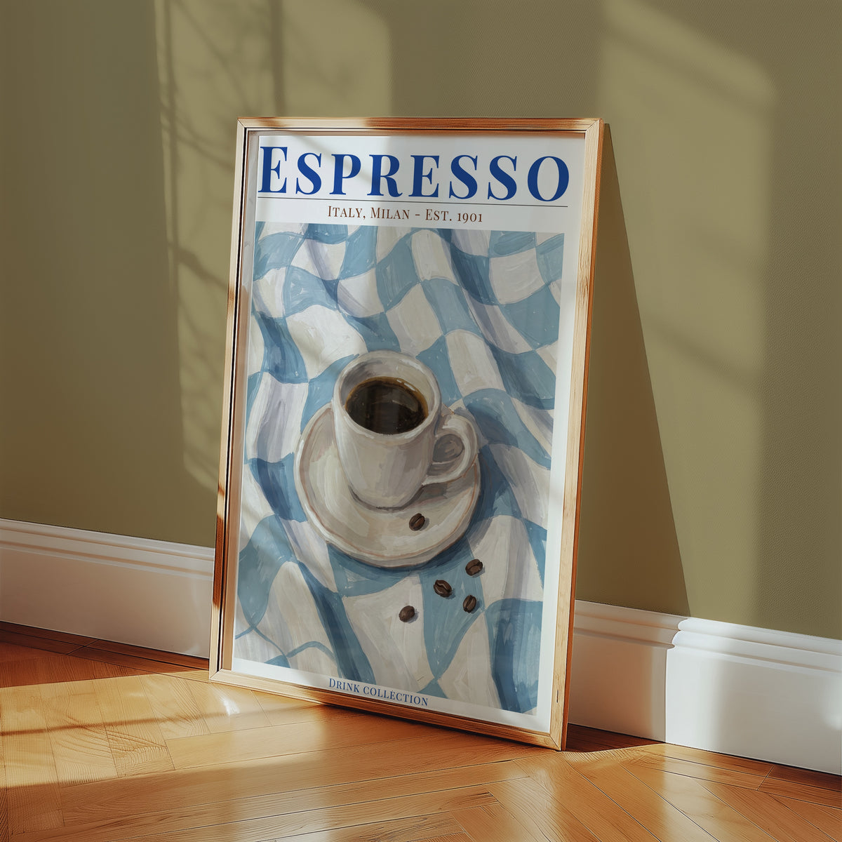 Espresso affisch i minimalistiskt sovrum – köp enkelt hos Bozetto i hög kvalitet