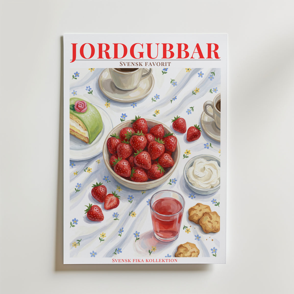 Svenska Jordgubbar – stilfullt konsttryck från Bozetto, tryckt på matt finpapper
