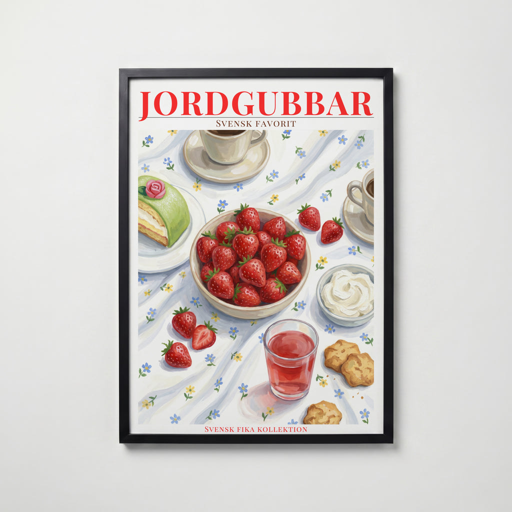 Svenska Jordgubbar – affisch med snyggt motiv, köp enkelt hos Bozetto i flera storlekar