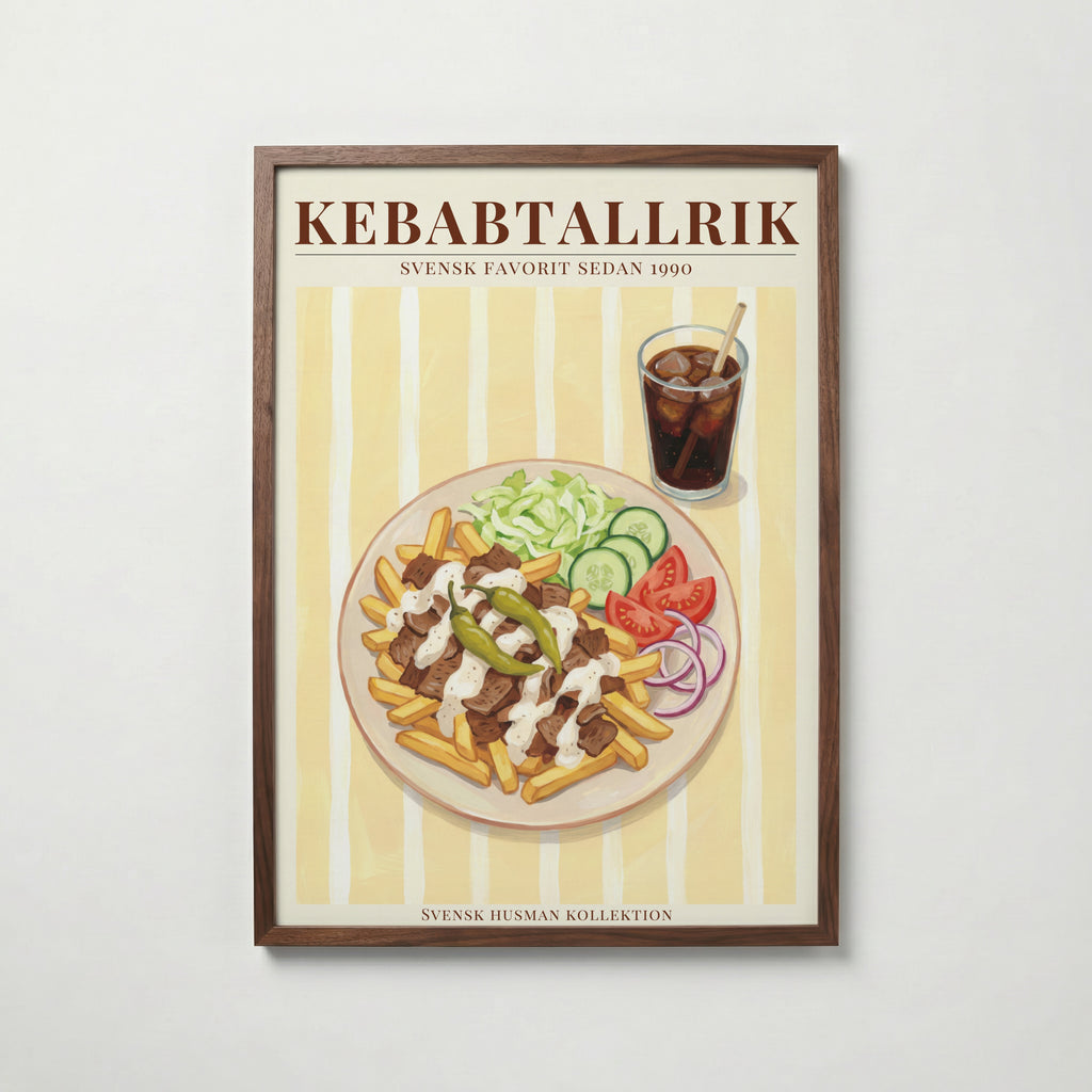 Kebabtallrik konsttryck på vit bakgrund – elegant Bozetto affisch för hemmet i hög tryckkvalitet
