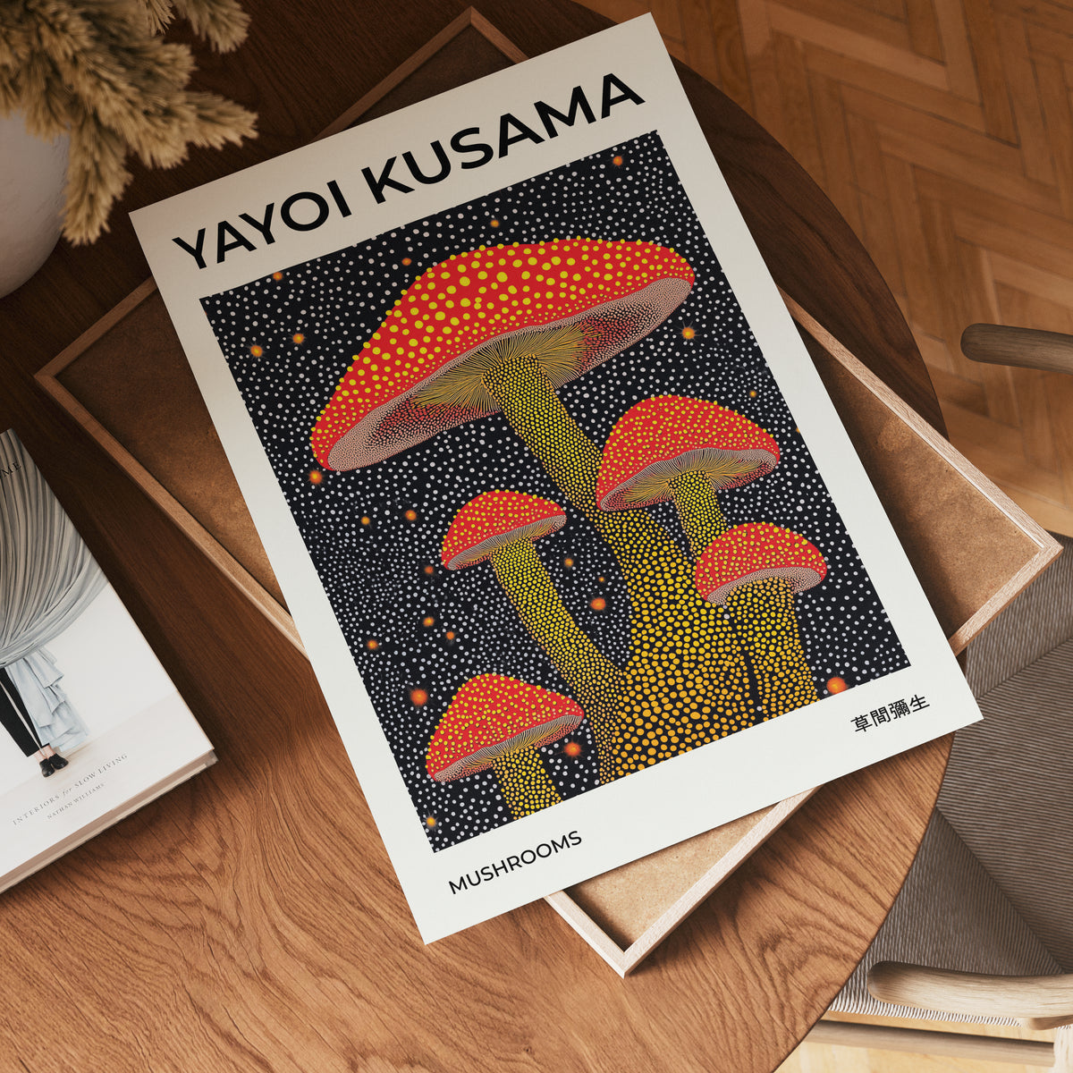 Yayoi Kusama Mushrooms – affisch med stilfullt motiv från Bozetto i hög kvalitet
