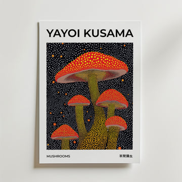 Yayoi Kusama Mushrooms – stilfullt konsttryck från Bozetto, tryckt på matt finpapper
