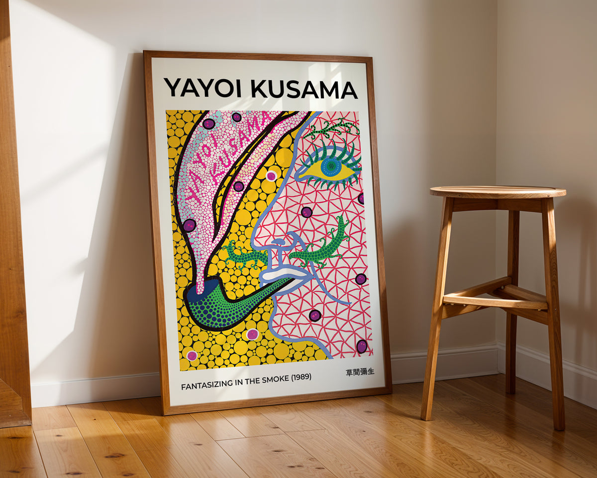 Yayoi Kusama Fantasizing in poster visualiserad på vägg – från Bozetto i hög kvalitet