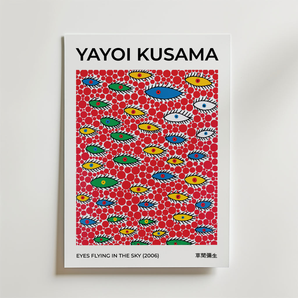 Yayoi Kusama Eyes Flying In The affisch på neutral bakgrund – poster från Bozetto