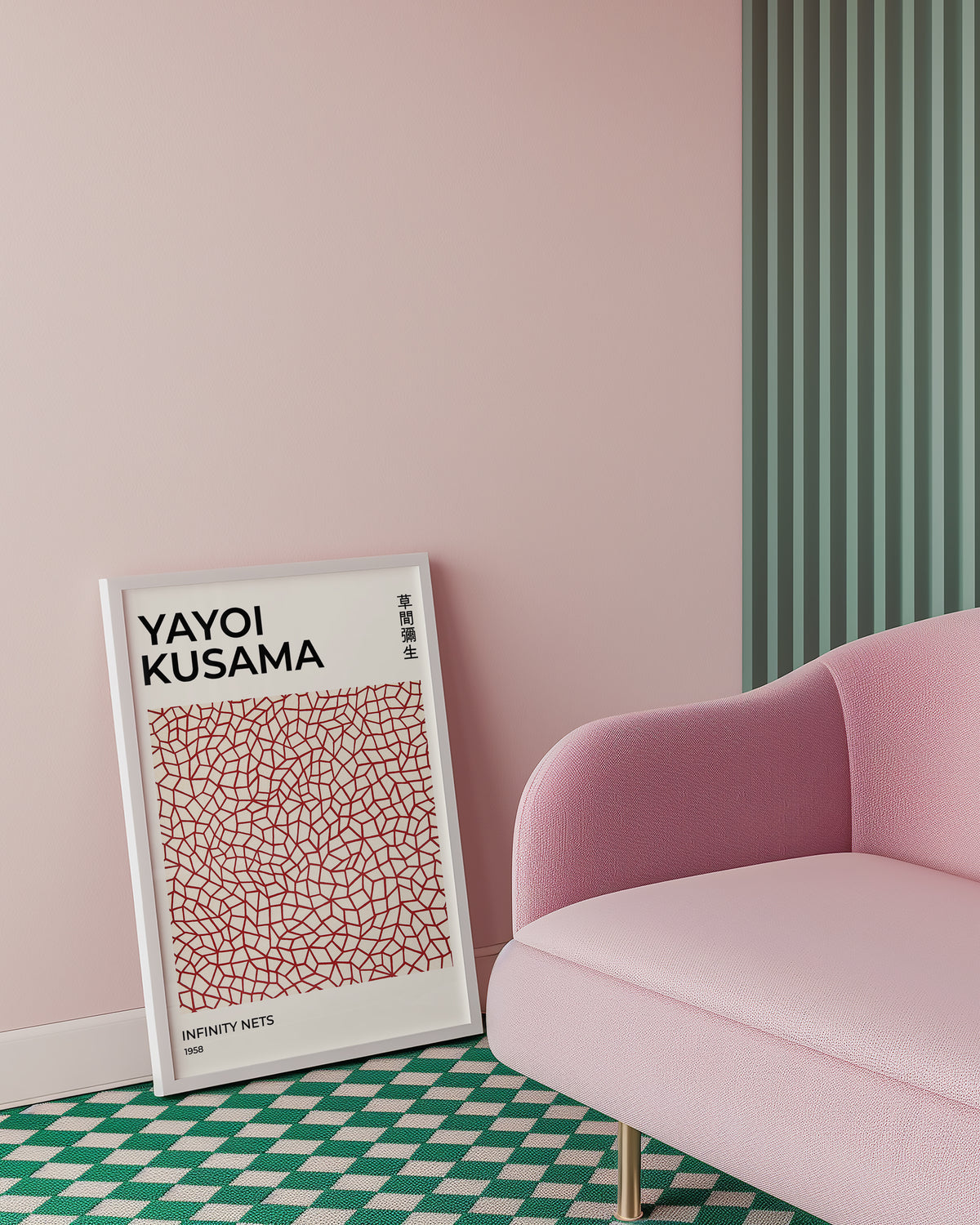 Mockup av Yayoi Kusama Infinity Nets affisch på vägg – köp enkelt hos Bozetto i hög kvalitet
