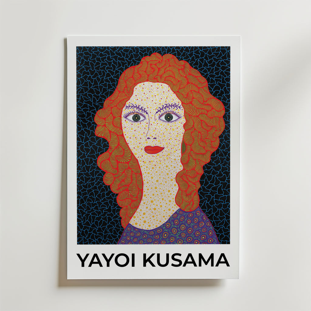 Yayoi Kusama Electric Face – stilfullt konsttryck från Bozetto, tryckt på matt finpapper