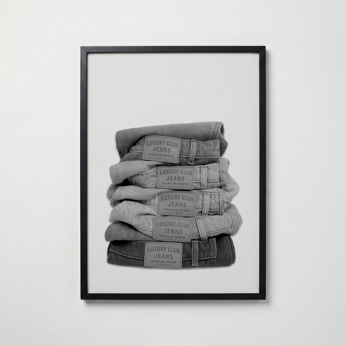 Folded Denim Stack Poster – svart ram