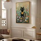 Morning Coffee Cat affisch i ljus ram pa vagg, motiv kant till kant - Bozetto konsttryck