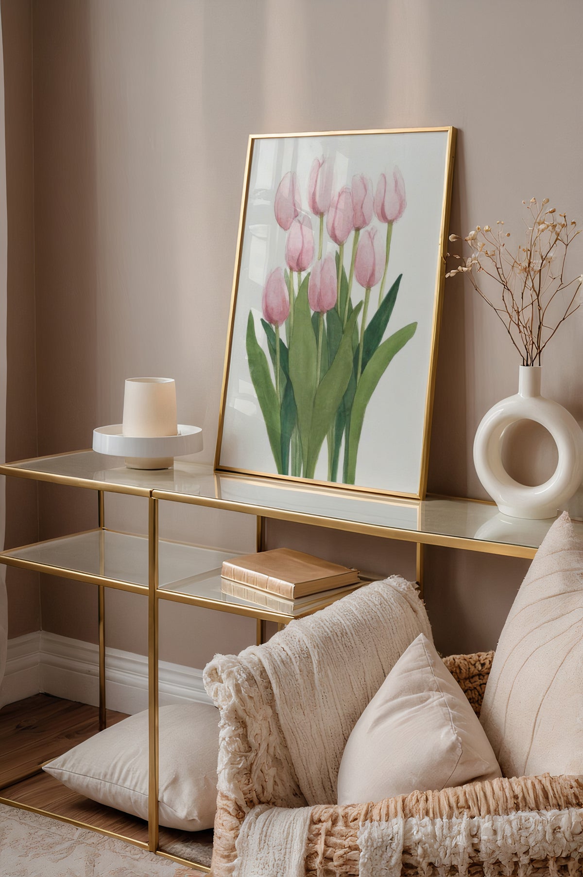 Visualisering av Pink Tulips poster på vägg – köp enkelt hos Bozetto i hög kvalitet