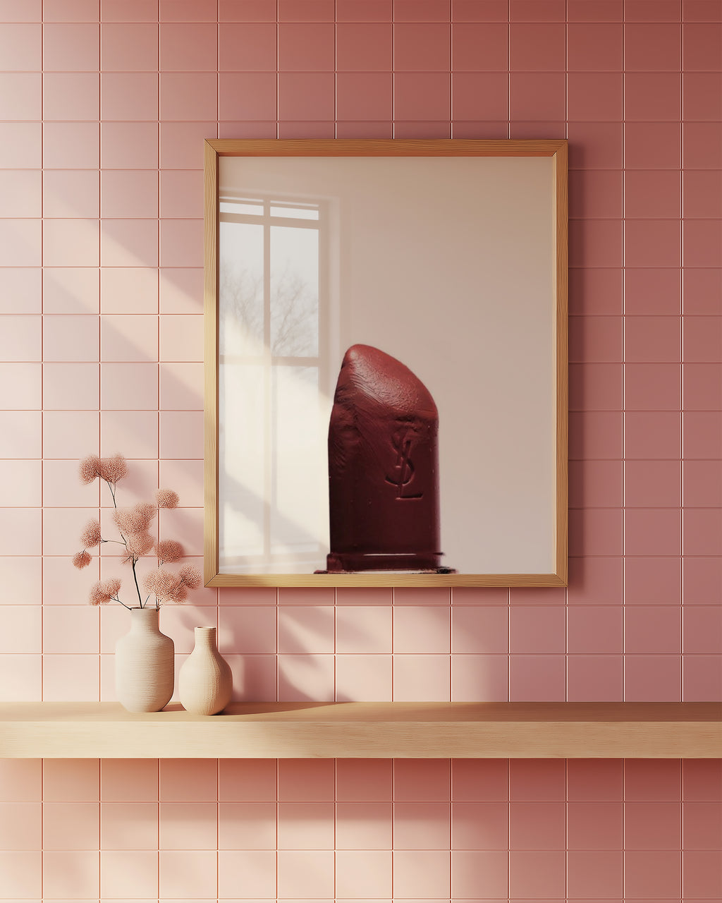 YSL Lipstick poster visualiserad på vägg – se rätt storlek med mockup från Bozetto