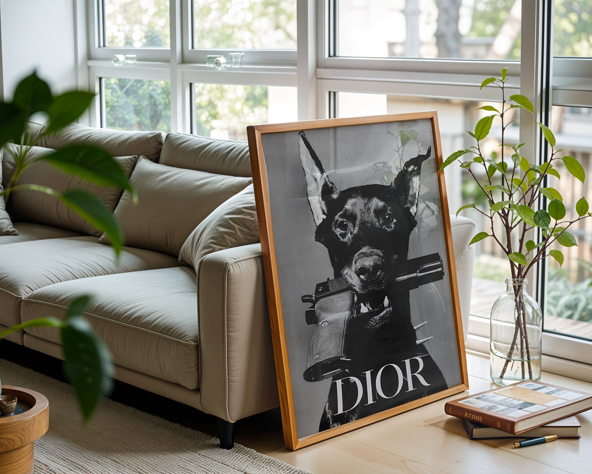 Mockup för Dior Doberman – se hur affischen ser ut inramad på din vägg, Bozetto i hög tryckkvalitet
