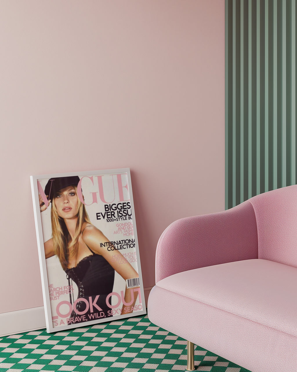 Vogue Iconic poster visualiserad på vägg – se rätt storlek med mockup från Bozetto