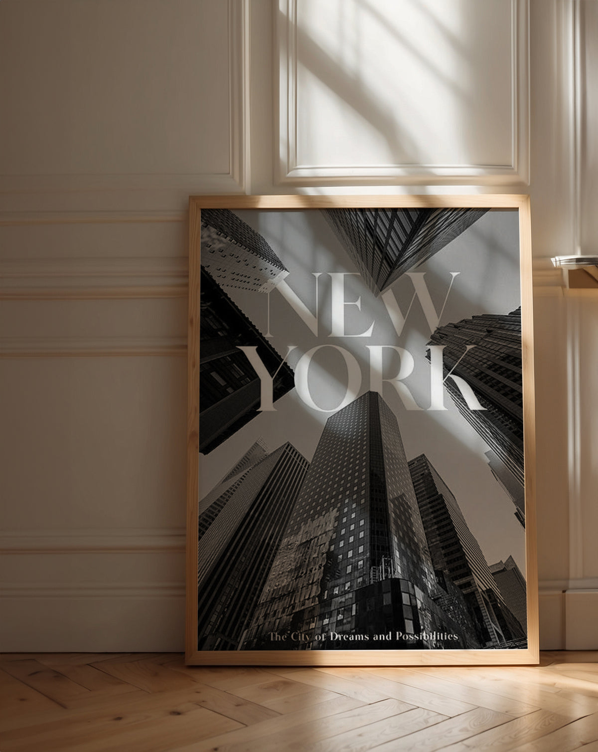 Mockup av New York Dreams affisch på vägg – köp enkelt hos Bozetto i hög kvalitet