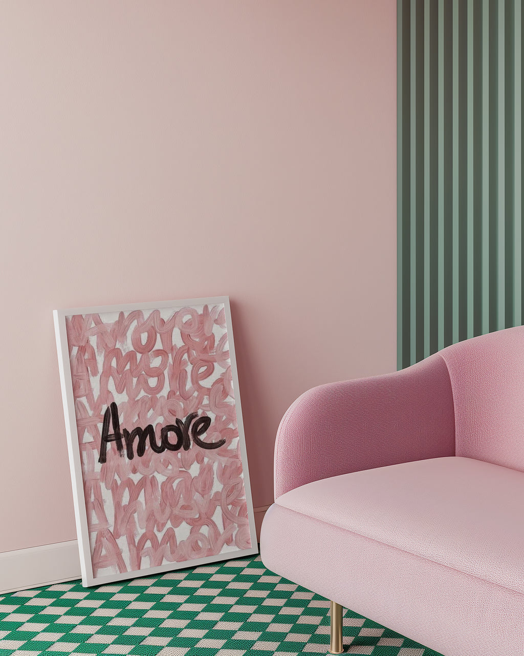 Väggmockup av Amore affisch på ljus tegelvägg – Bozetto konsttryck i hög tryckkvalitet