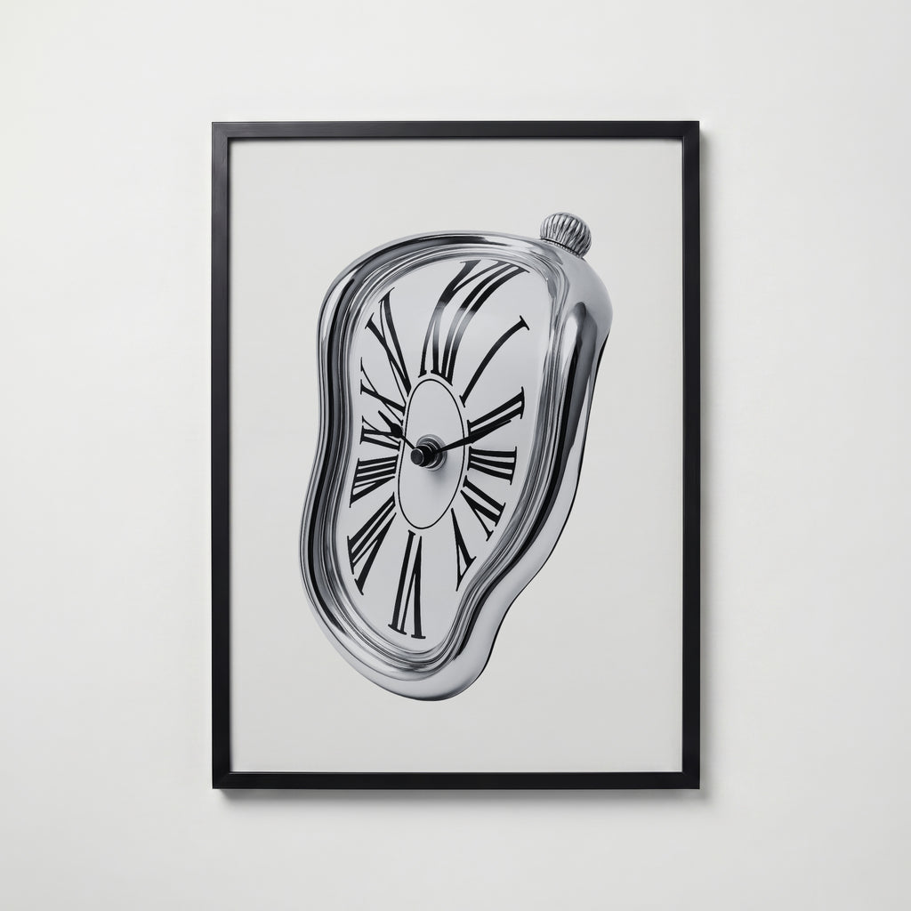 Melting Chrome Clock Poster – svart ram