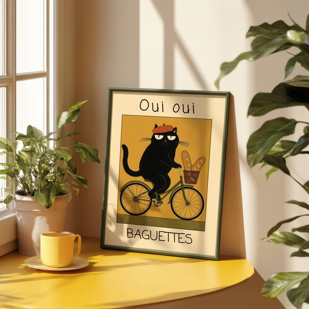 French Baguette Cat poster visad rakt fram – Bozetto affisch i hög tryckkvalitet