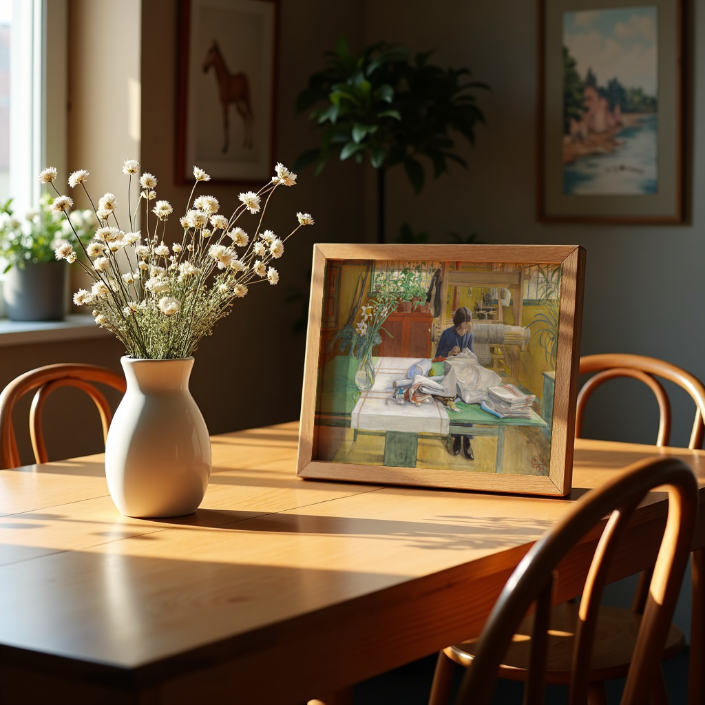 Mockup av Carl Larsson Sewing Girl affisch på vägg – köp enkelt hos Bozetto i hög kvalitet