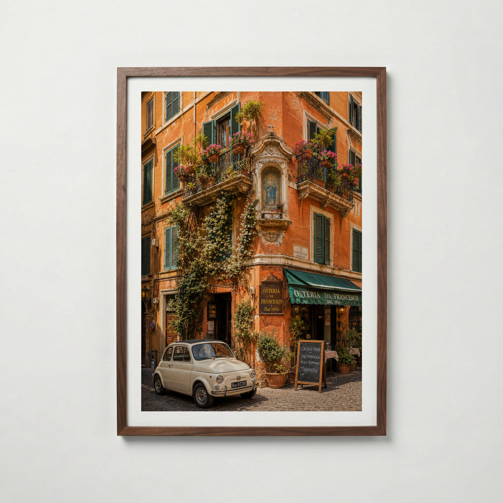 Marco Ricci Osteria da Francesco Roma Poster – pittoresk restaurangfasad i Roms historiska gatumiljö