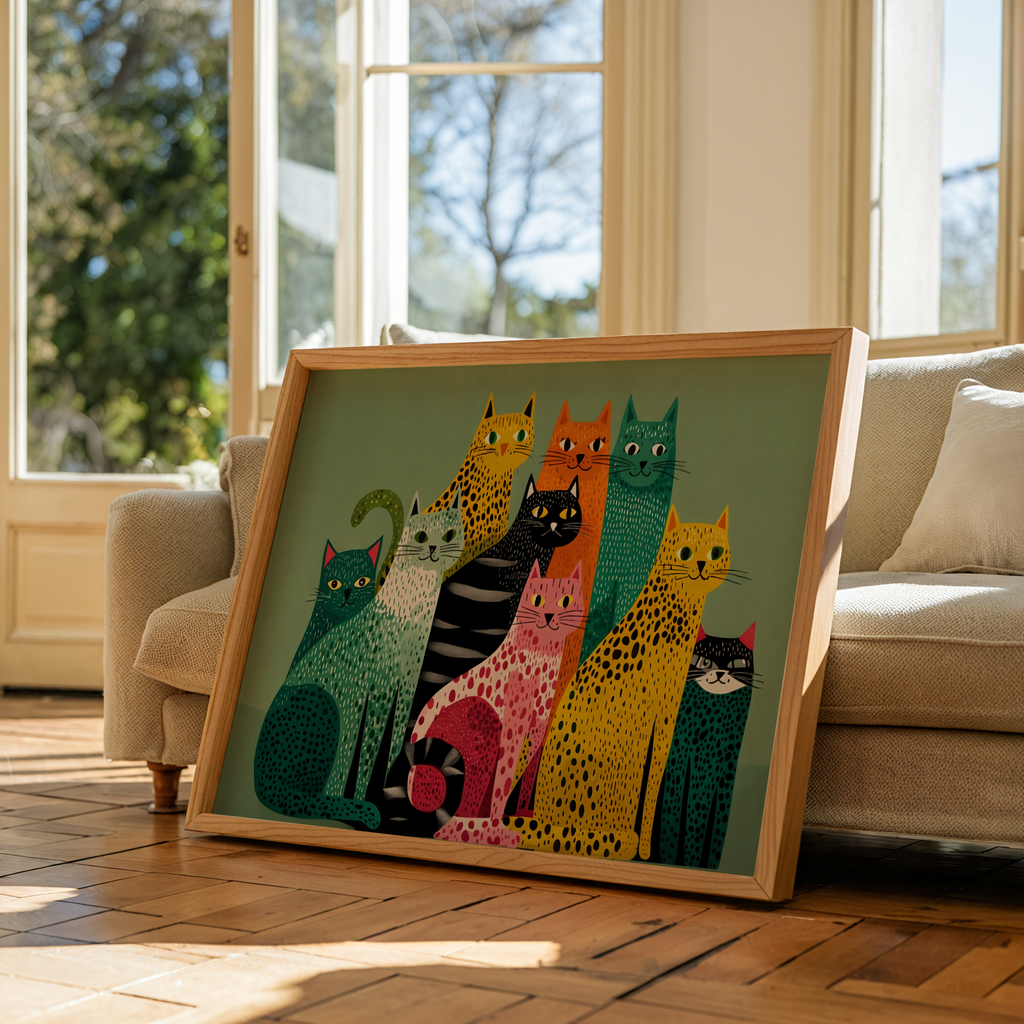 Colorful Cat Collective – affisch med stilfullt motiv från Bozetto i hög kvalitet