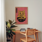 Yellow Cat Eats Noodle – affisch med stilfullt motiv från Bozetto i hög kvalitet