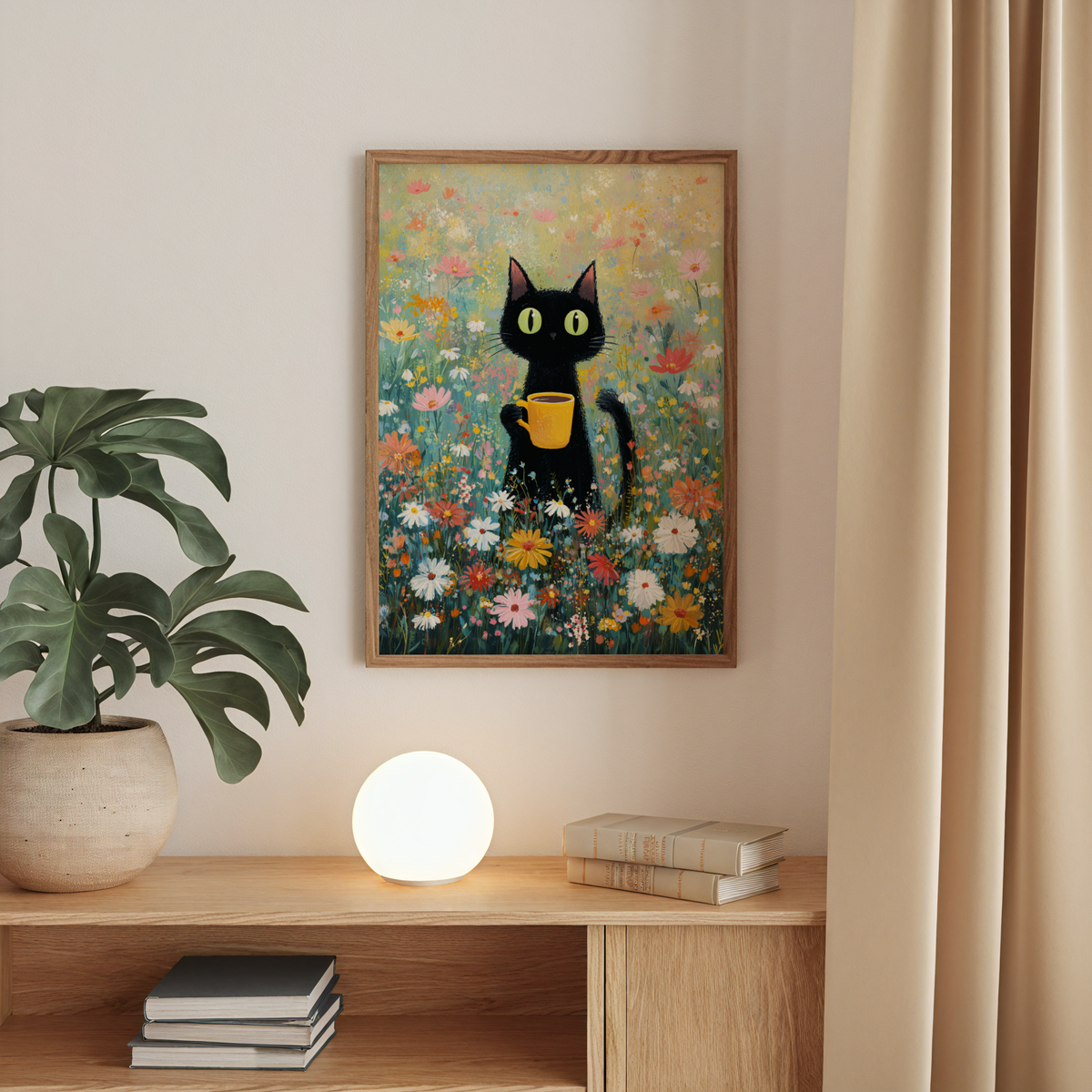 Morning Coffee Cat poster visad rakt fram – Bozetto affisch i hög tryckkvalitet i hög tryckkvalitet