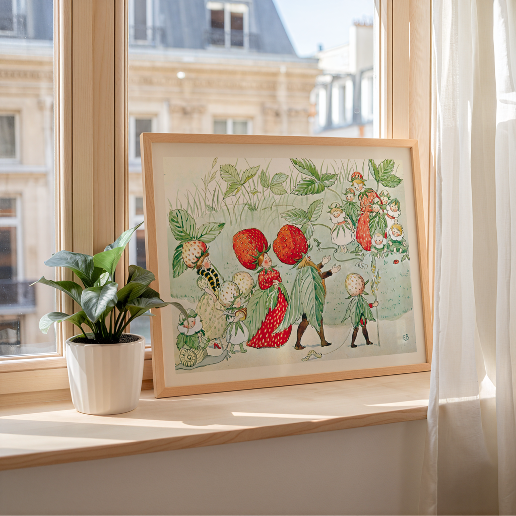 Elsa Beskow Jordgubbens folk – affisch med stilfullt motiv från Bozetto i hög kvalitet