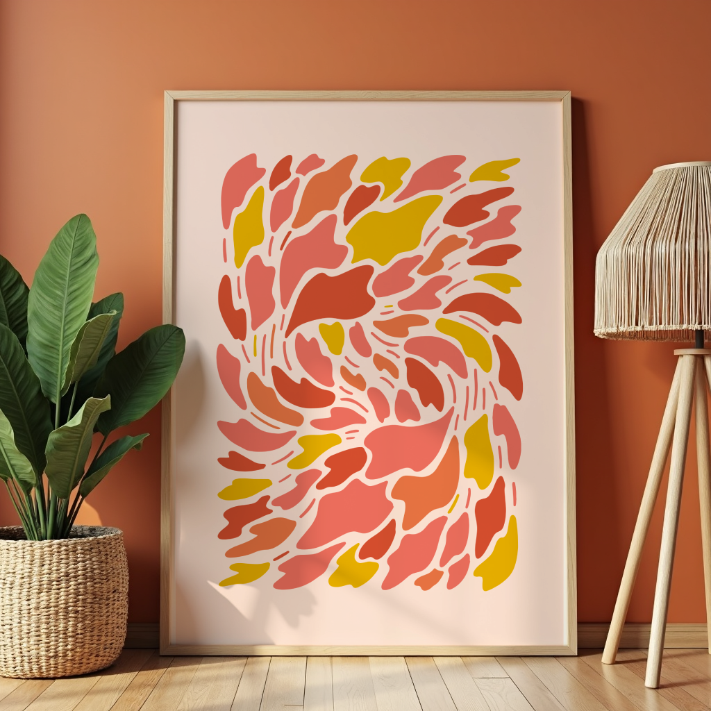 Mockup av Whirl of Petals affisch på vägg – köp enkelt hos Bozetto i hög kvalitet