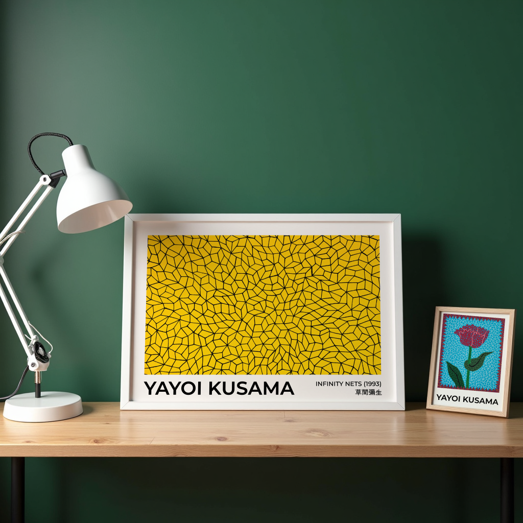 Mockup av Yayoi Kusama – Infinity affisch på vägg – köp enkelt hos Bozetto i hög kvalitet