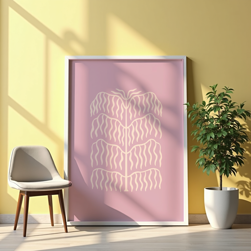 Mockup av Lilac Botanical Form affisch på vägg – köp enkelt hos Bozetto i hög kvalitet