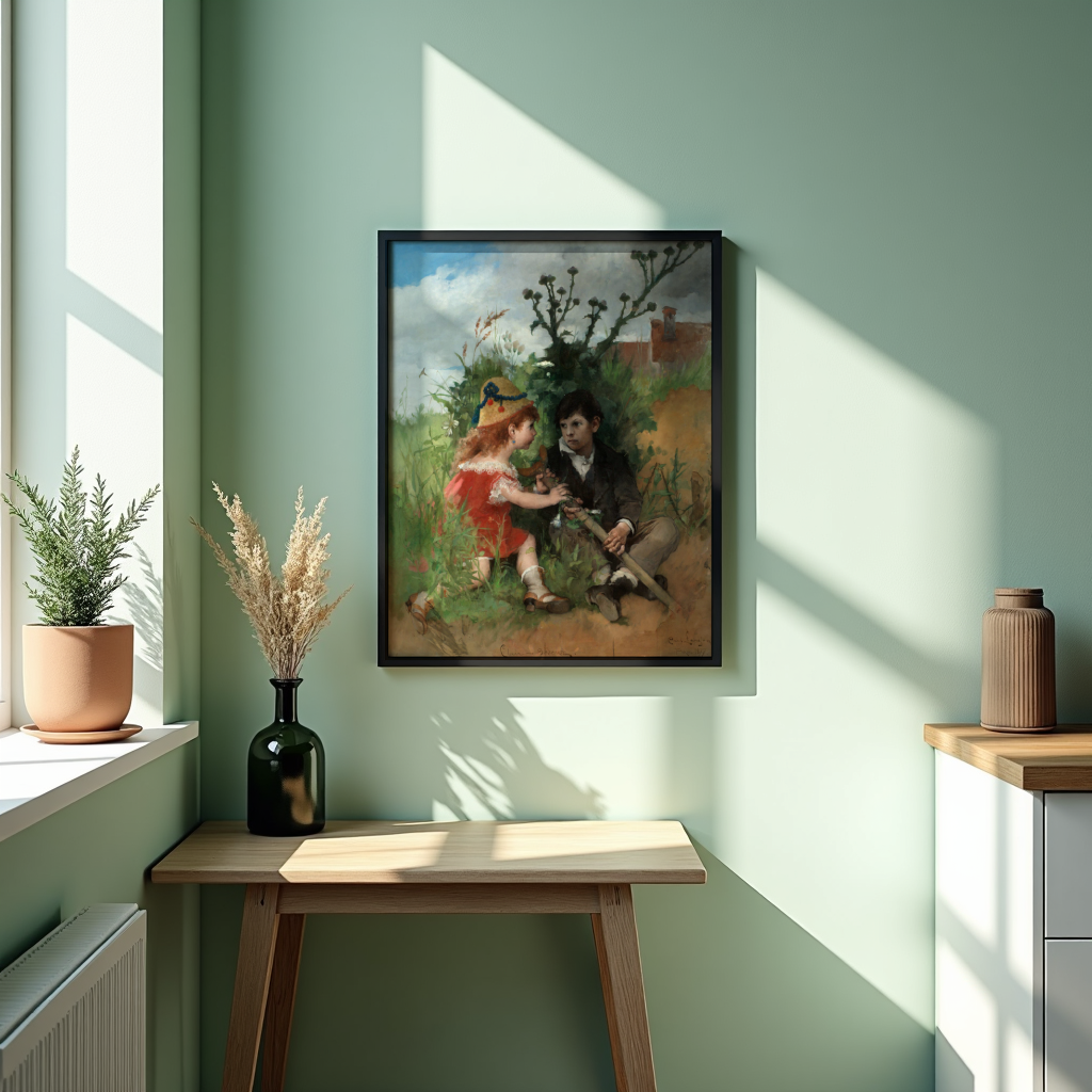 Mockup av Carl Larsson Clair Obscur affisch på vägg – köp enkelt hos Bozetto i hög kvalitet