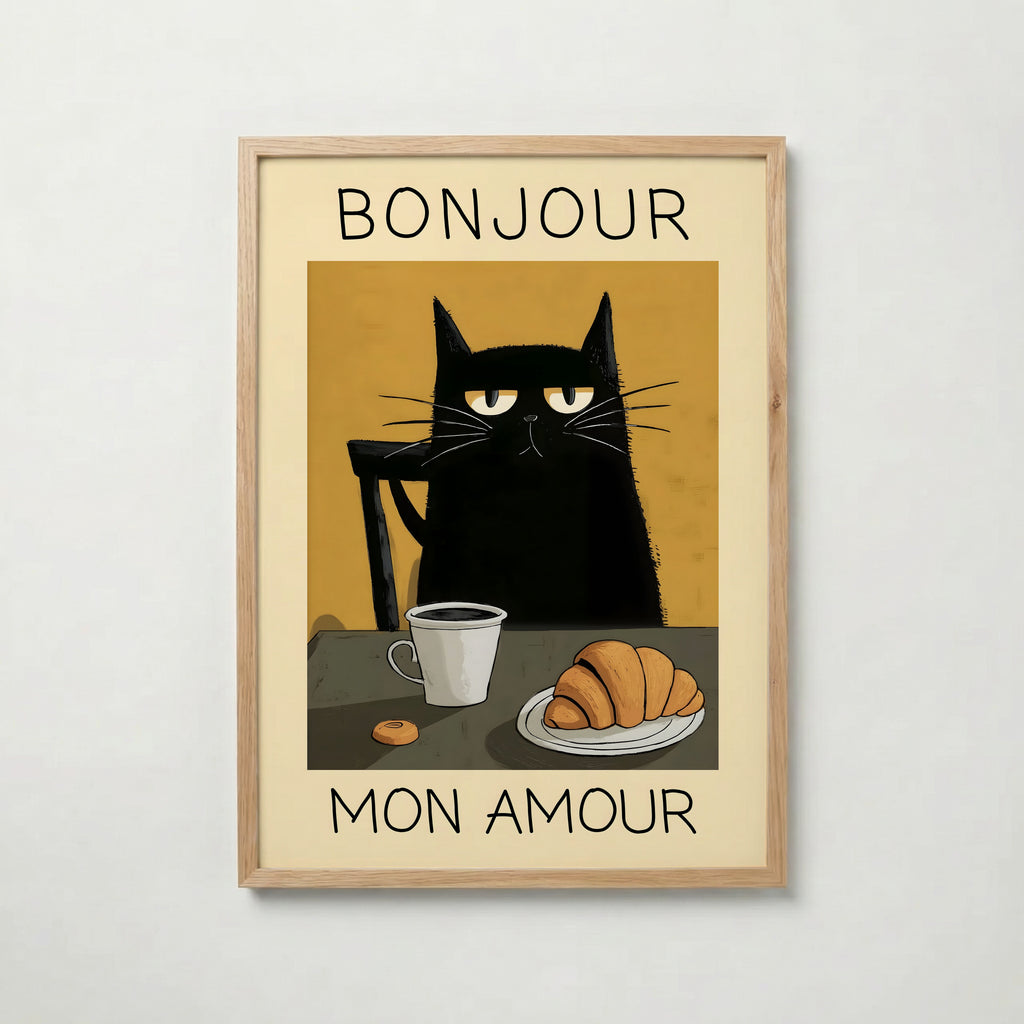 Parisian Cat Breakfast poster visad rakt fram – Bozetto affisch i hög tryckkvalitet