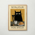 Parisian Cat Breakfast poster visad rakt fram – Bozetto affisch i hög tryckkvalitet