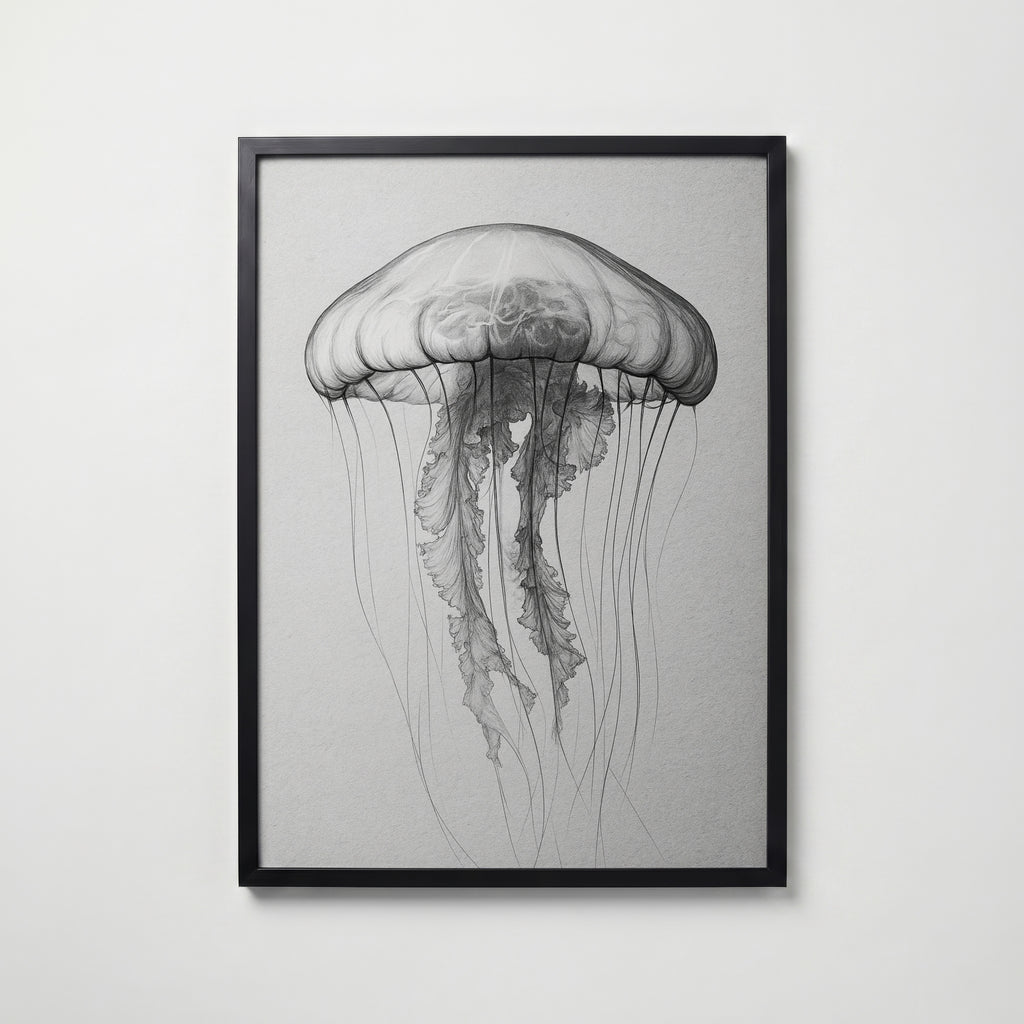 Drifting Jellyfish Sketch Poster – svart ram