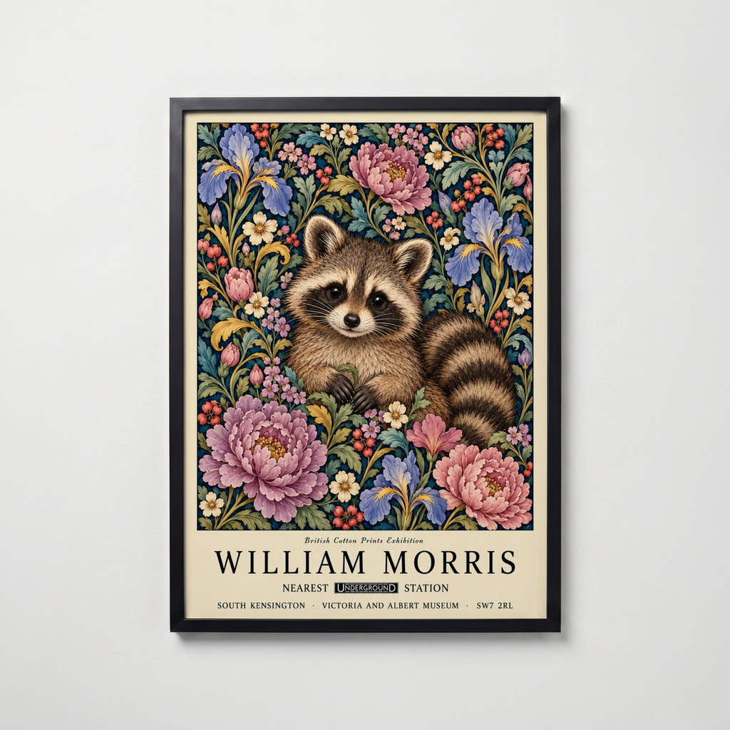 William Morris Masked Raccoon Poster – svart ram
